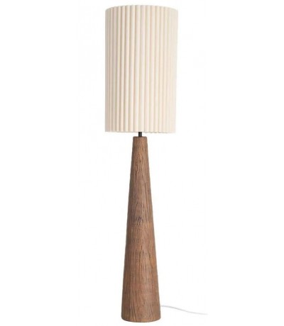 Lámpara de pie boho con base imitación madera y pantalla blanca