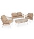 Conjunto exterior sofá, 2 sillones y mesa acero blanco textil beige