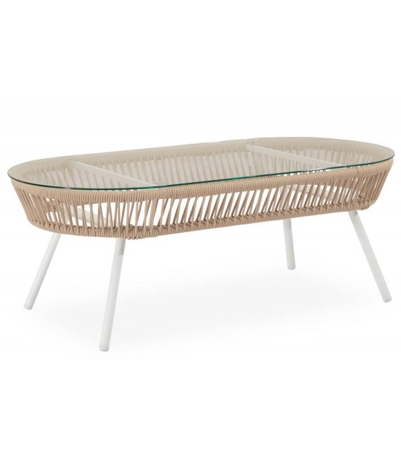 Conjunto exterior sofá, 2 sillones y mesa acero blanco textil beige5