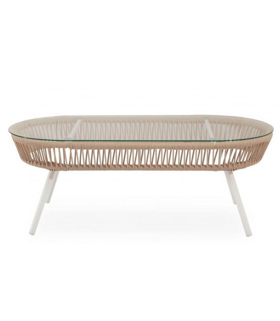 Conjunto exterior sofá, 2 sillones y mesa acero blanco textil beige6