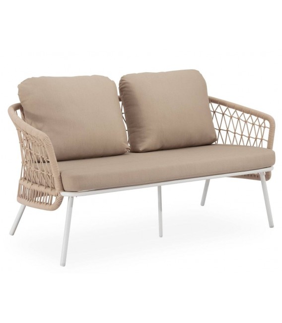 Conjunto exterior sofá, 2 sillones y mesa acero blanco textil beige 1
