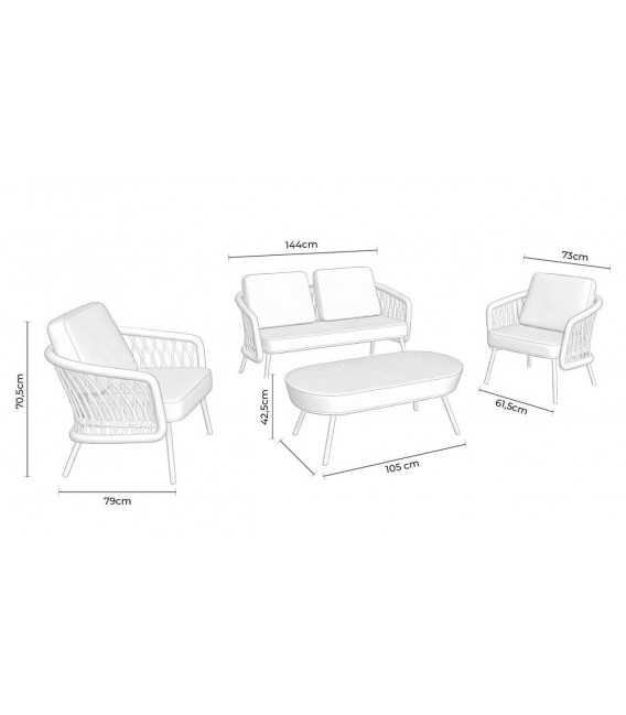 CONJUNTO MUEBLES EXTERIOR PAMESA ACERO BLANCO TEXTIL BEIGE