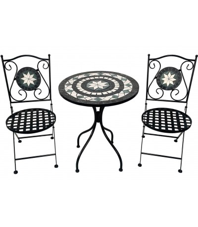 Set mesa y 2 sillas plegables metal y piedra estilo industrial