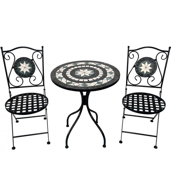 Set mesa y 2 sillas plegables metal y piedra estilo industrial
