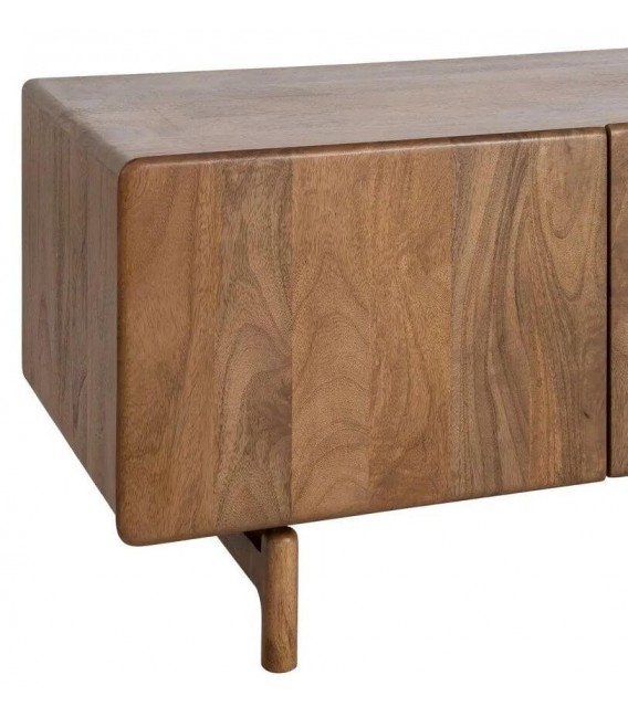 Mueble TV estilo boho de madera de mango natural con tres puertas 3