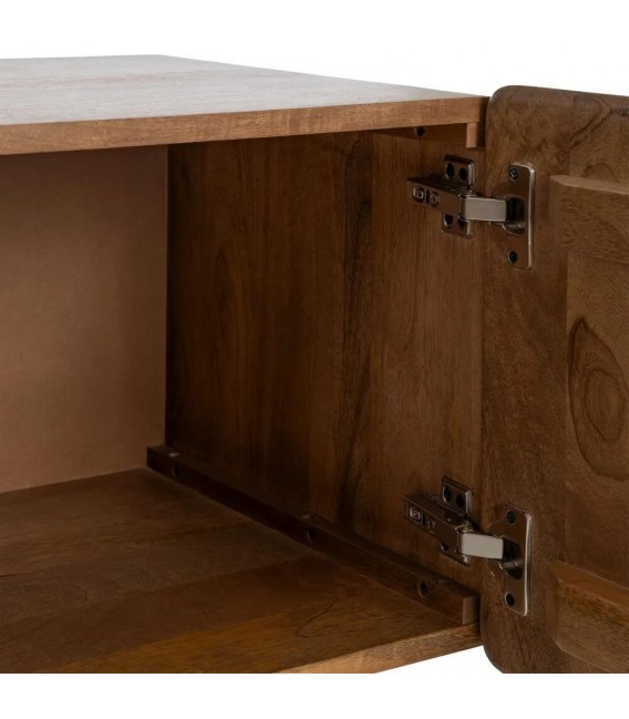 Mueble TV estilo boho de madera de mango natural con tres puertas 4