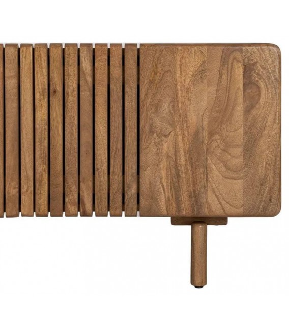 Mueble TV estilo boho de madera de mango natural con tres puertas 6