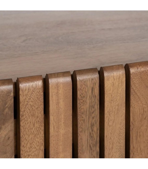 Mueble TV estilo boho de madera de mango natural con tres puertas 7