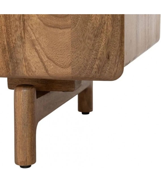 Mueble TV estilo boho de madera de mango natural con tres puertas 8