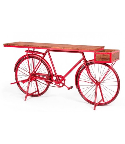 Consola entrada bicicleta antigua, metal rojo madera natural