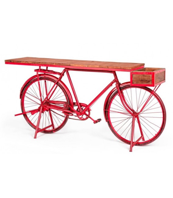 Consola entrada bicicleta antigua, metal rojo madera natural