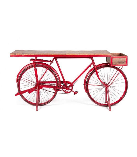 Consola entrada bicicleta antigua, metal rojo madera natural 1