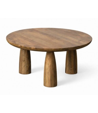 Mesa de centro redonda de madera maciza de mango estilo boho