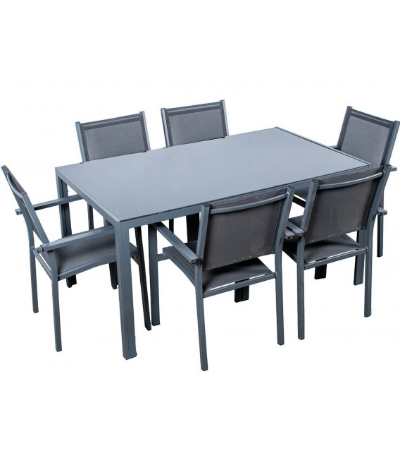 Set mesa y 6 sillas aluminio negro exterior estilo industrial