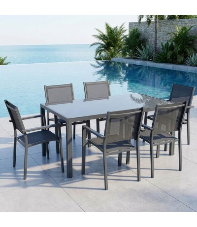 Set mesa y 6 sillas aluminio negro exterior estilo industrial mdmhogar