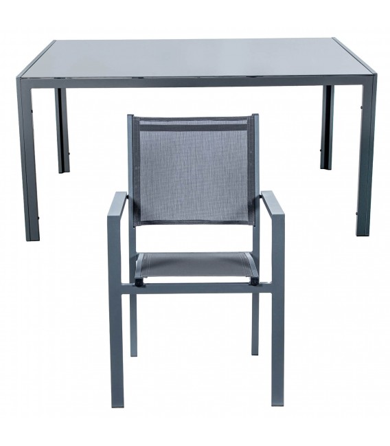 Set mesa y 6 sillas aluminio negro exterior estilo industrial 2