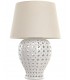 Lámpara sobremesa grande porcelana blanca con pantalla lino beige