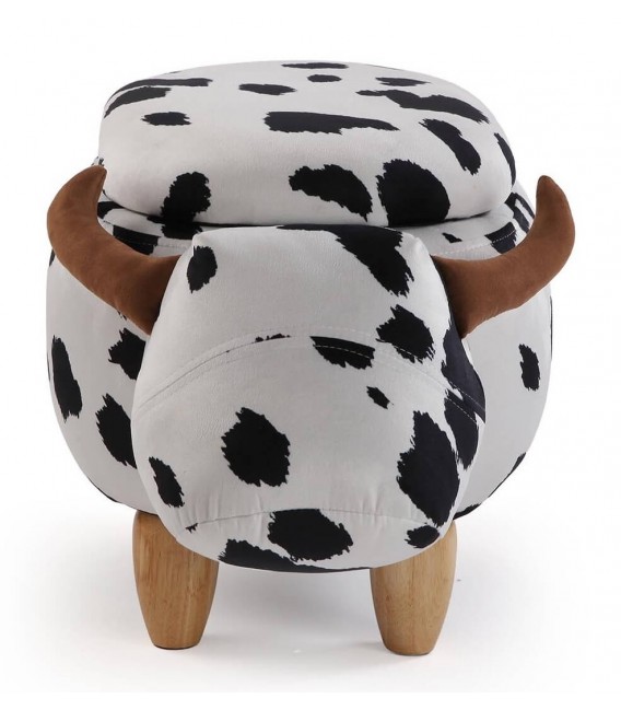 Puf baúl animal print vaca con almacenaje y patas madera 2