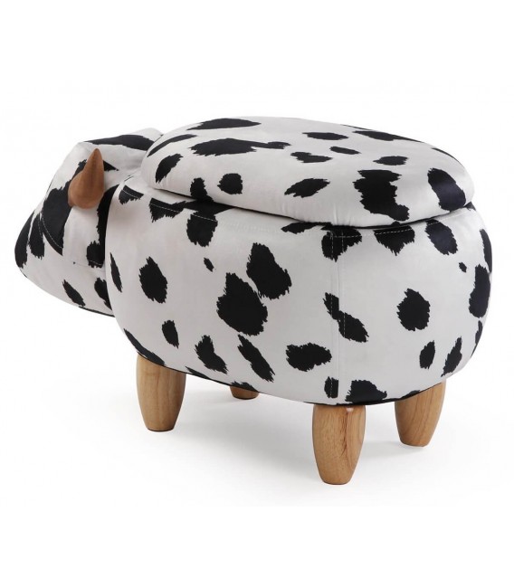 Puf baúl animal print vaca con almacenaje y patas madera 3