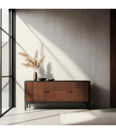 Aparador industrial madera de mango sheesham con 3 puertas nogal mdmhogar