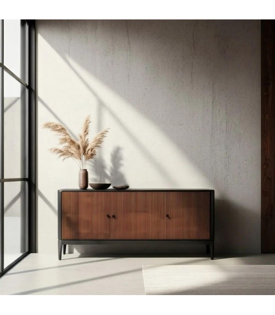 Aparador industrial madera de mango sheesham con 3 puertas nogal mdmhogar
