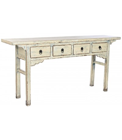 Consola entrada madera olmo crema cuatro cajones estilo oriental