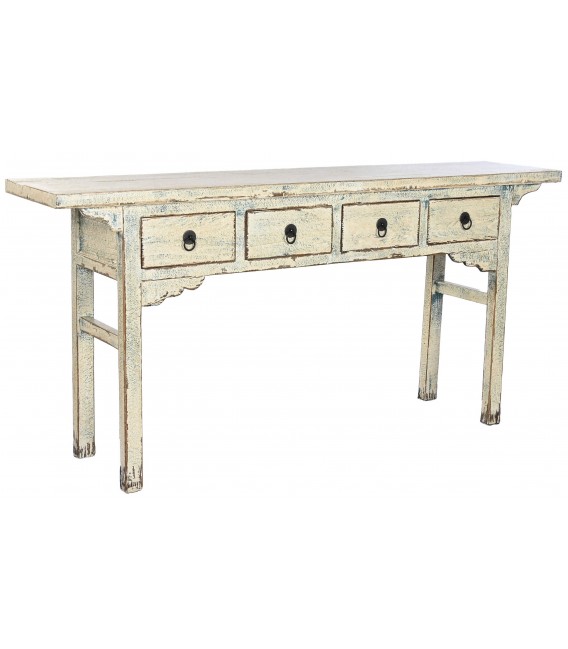 Consola entrada madera olmo crema cuatro cajones estilo oriental