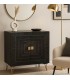 Aparador industrial madera de mango en negro con puertas talladas mdmhogar