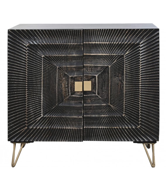 Aparador industrial madera de mango en negro con puertas talladas 1