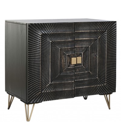 Aparador industrial madera de mango en negro con puertas talladas