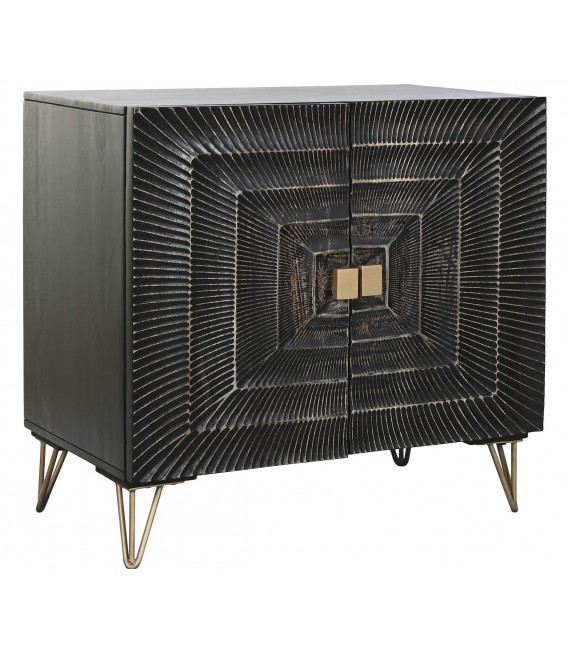 Aparador industrial madera de mango en negro con puertas talladas