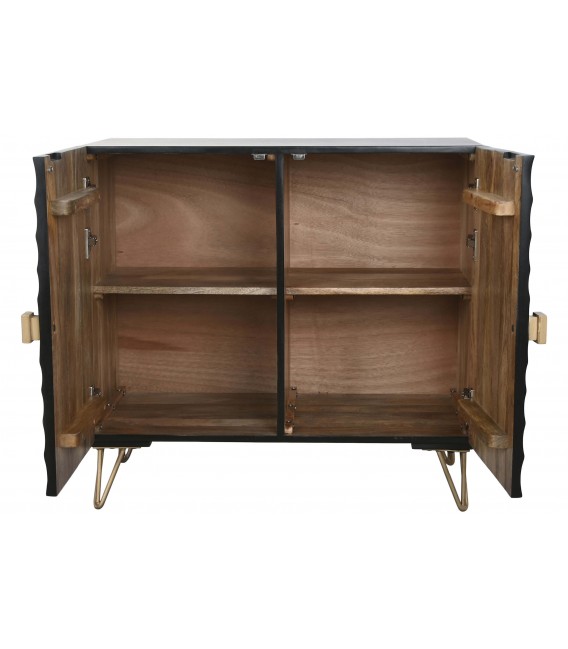 Aparador industrial madera de mango en negro con puertas talladas 2