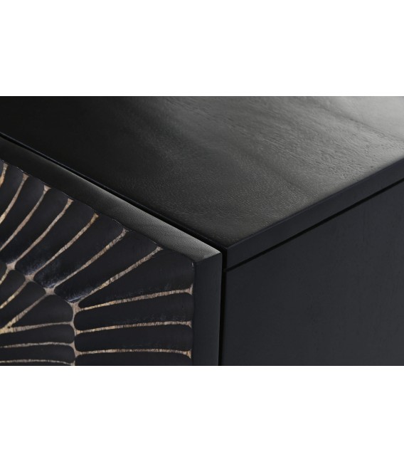 Aparador industrial madera de mango en negro con puertas talladas 4