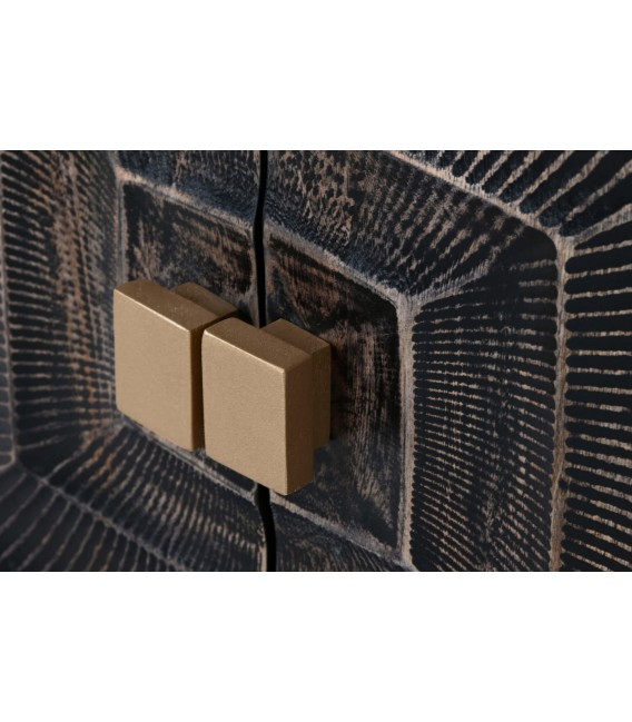 Aparador industrial madera de mango en negro con puertas talladas 5
