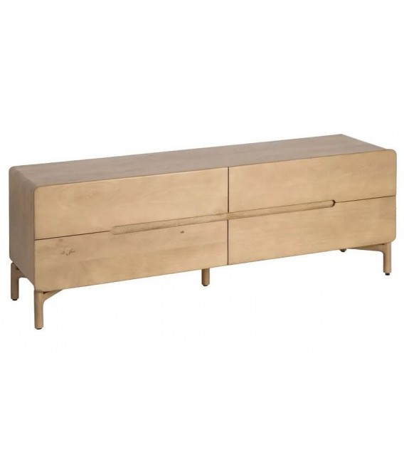 Mueble de TV de madera natural con cuatro cajones estilo boho