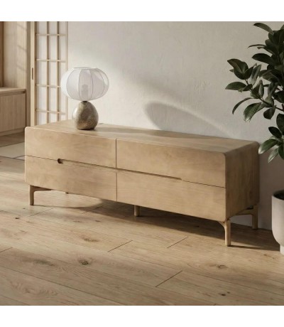 Mueble de TV de madera natural con cuatro cajones estilo boho mdmhogar