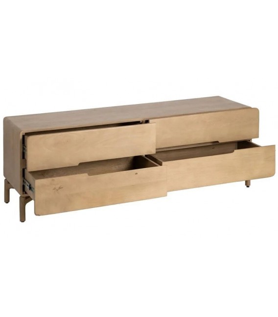 Mueble de TV de madera natural con cuatro cajones estilo boho 1