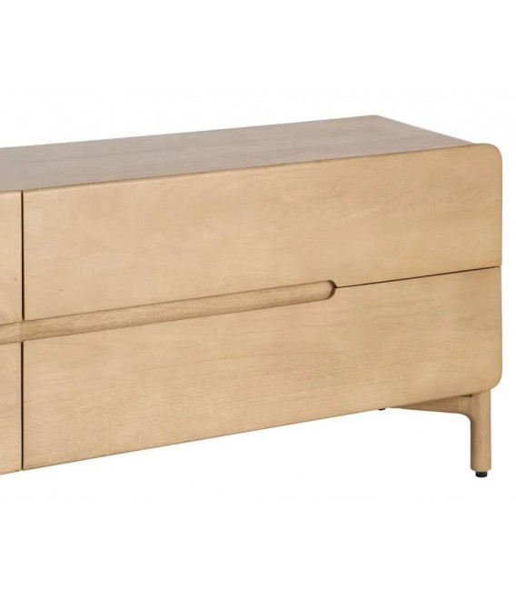 Mueble de TV de madera natural con cuatro cajones estilo boho 2