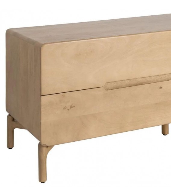 Mueble de TV de madera natural con cuatro cajones estilo boho 3