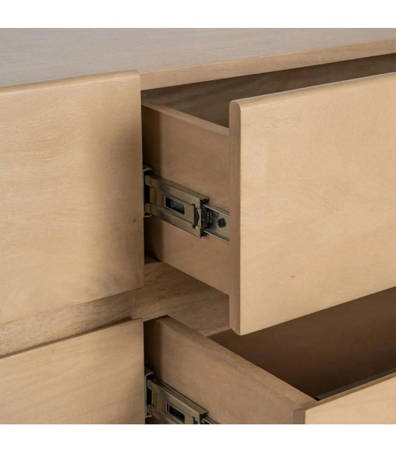 Mueble de TV de madera natural con cuatro cajones estilo boho 4