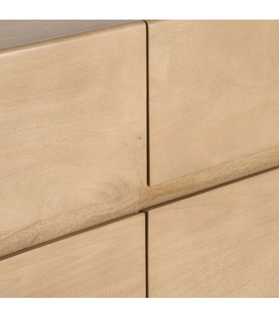 Mueble de TV de madera natural con cuatro cajones estilo boho 7