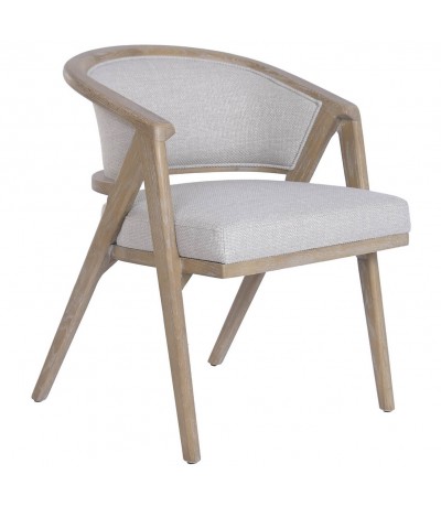 Sillón comedor cómodo madera fresno y tela gris claro estilo Boho
