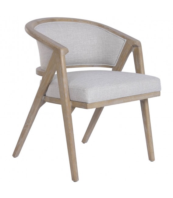 Sillón comedor cómodo madera fresno y tela gris claro estilo Boho