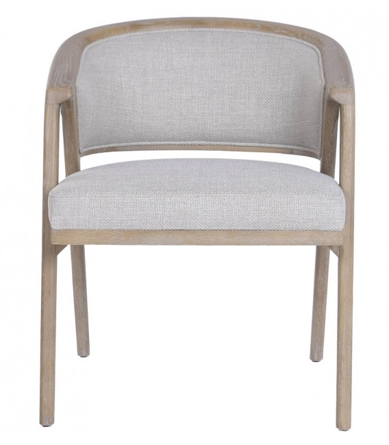 Sillón comedor cómodo madera fresno y tela gris claro estilo Boho 1