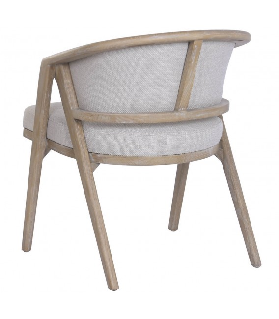 Sillón comedor cómodo madera fresno y tela gris claro estilo Boho 2