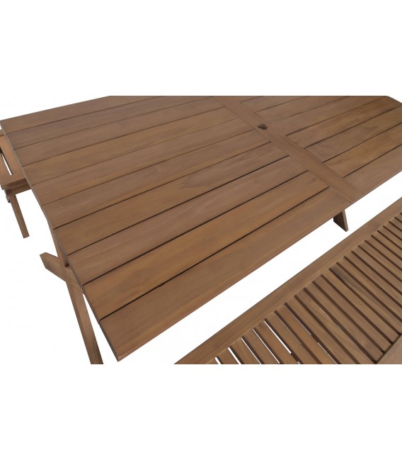 Conjunto exterior mesa y bancos madera teca estilo colonial 4