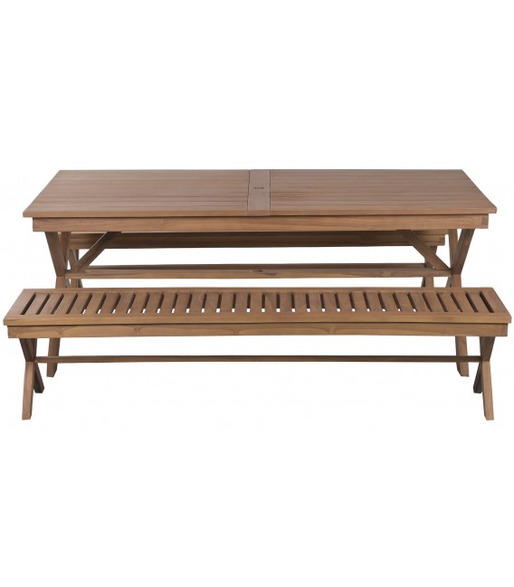 Conjunto exterior mesa y bancos madera teca estilo colonial 2