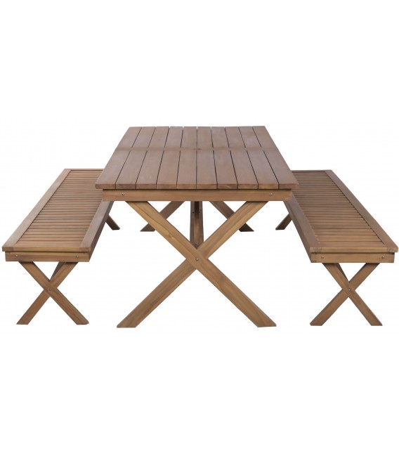 Conjunto exterior mesa y bancos madera teca estilo colonial 1
