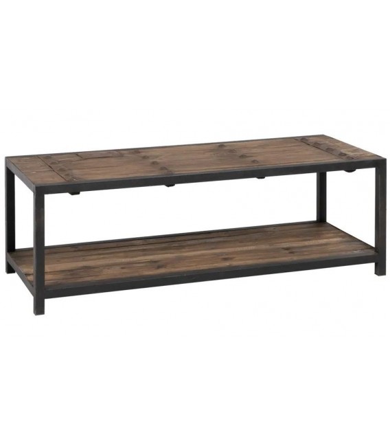 Mesa centro industrial madera olmo reciclado y hierro en negro
