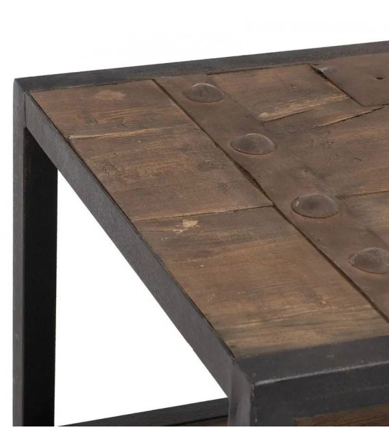 Mesa centro industrial madera olmo reciclado y hierro en negro 2